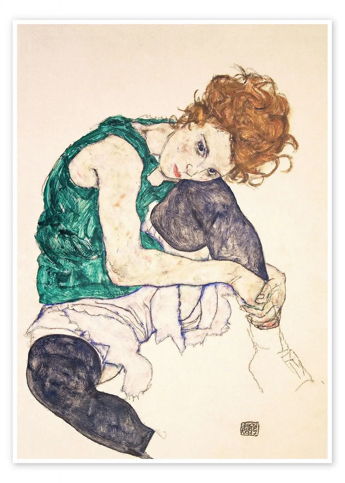 Постер Egon Schiele Sitting Woman with Raised Knee 50 x 70 см Бежевый, фото №1