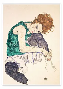 Постер Egon Schiele Sitting Woman with Raised Knee 50 x 70 см Бежевый - Фото 1
