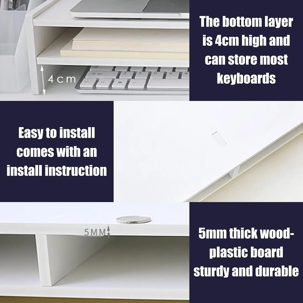 Деревянная Подставка для монитора 2 уровня для столов, Эргономичная Подставка-подъемник для компьютерного монитора с местом для хранения Ноутбука Компьютера iMac ПК Принтера (49 x 20 x 10 см), фото №2