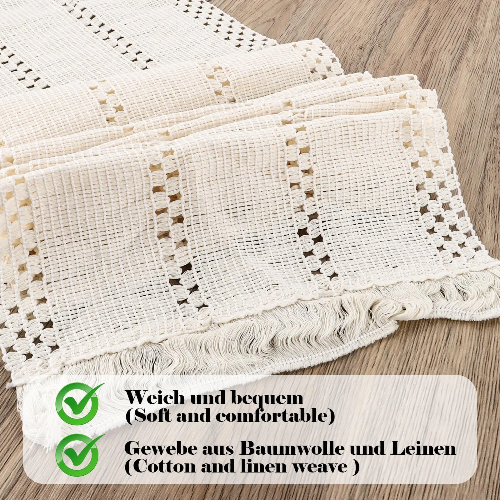Набір 3 шт. Ранерів для столу Boho макраме 30 x 180 см Бежевий, фото №3 Набір 3 шт. Ранерів для столу Boho макраме 30 x 180 см Бежевий, фото №3