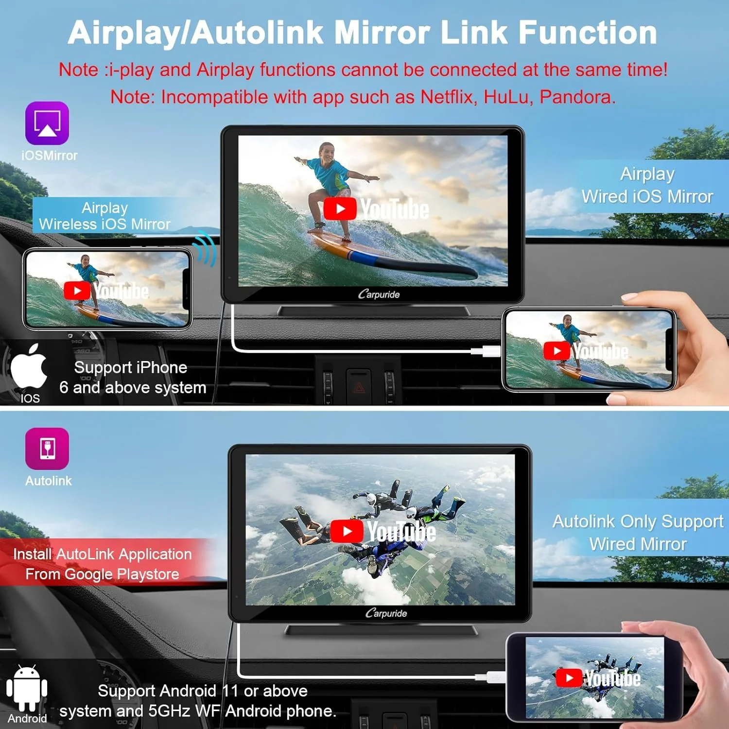Автомагнітола CARPURIDE C3 / 7" / Сенсорна / Apple CarPlay / Android Auto / Bluetooth / WI-FI / GPS / USB / AUX, фото №5