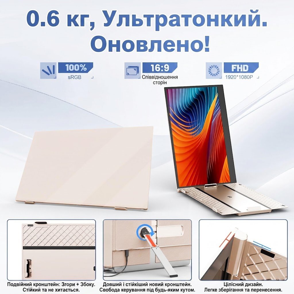 Монітор портативний 14.1" Teamgee S8 Full HD IPS 60 Гц, фото №3