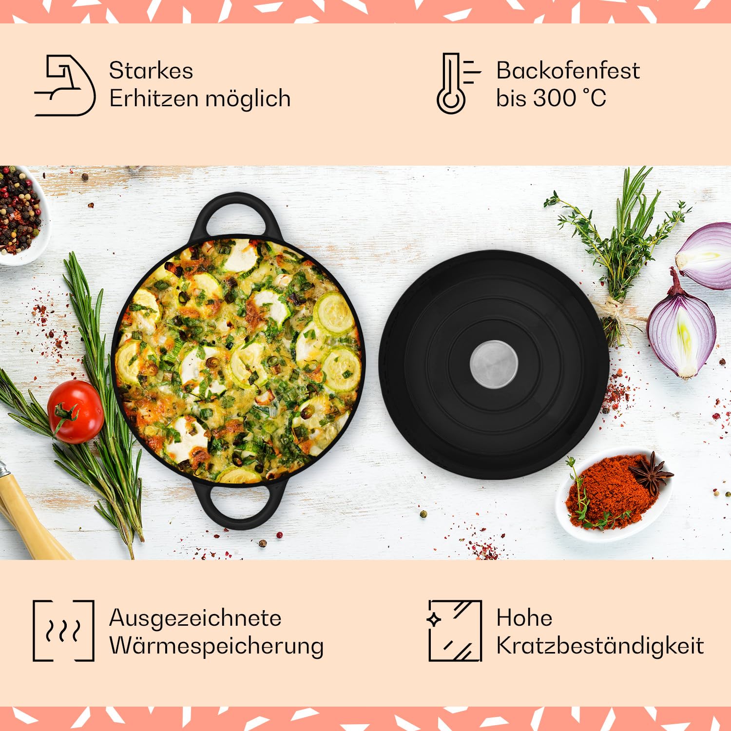 Жаровня емальована чавунна 4 л з кришкою для духовки та індукції, фото №3