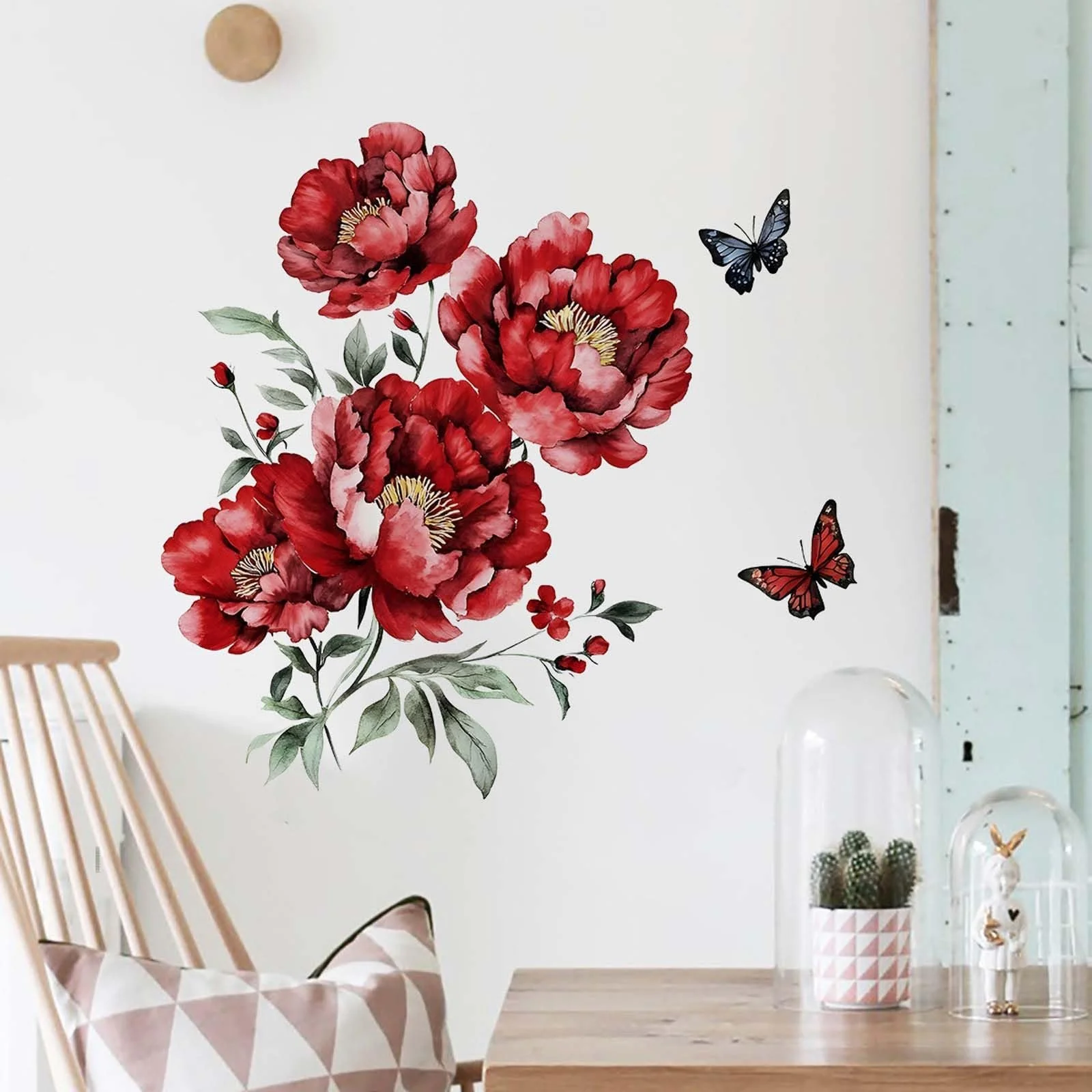Наклейки на стену Красные пионы и бабочки 67 x 67 см, фото №5