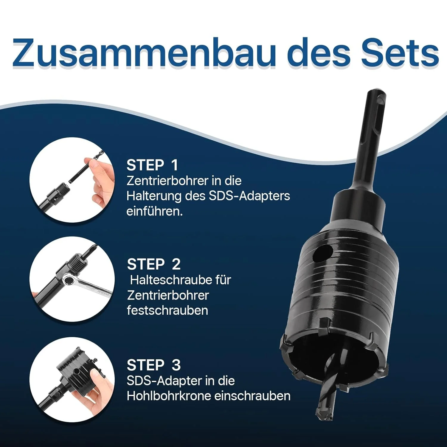 Набор сверл 30 мм (зубцы XXL) с удлинителем SDS plus 110 мм и направляющее сверло 8 x 110 мм, сверло для стеновых отверстий в кирпичной кладке и бетоне, фото №8 Набор сверл 30 мм (зубцы XXL) с удлинителем SDS plus 110 мм и направляющее сверло 8 x 110 мм, сверло для стеновых отверстий в кирпичной кладке и бетоне, фото №8