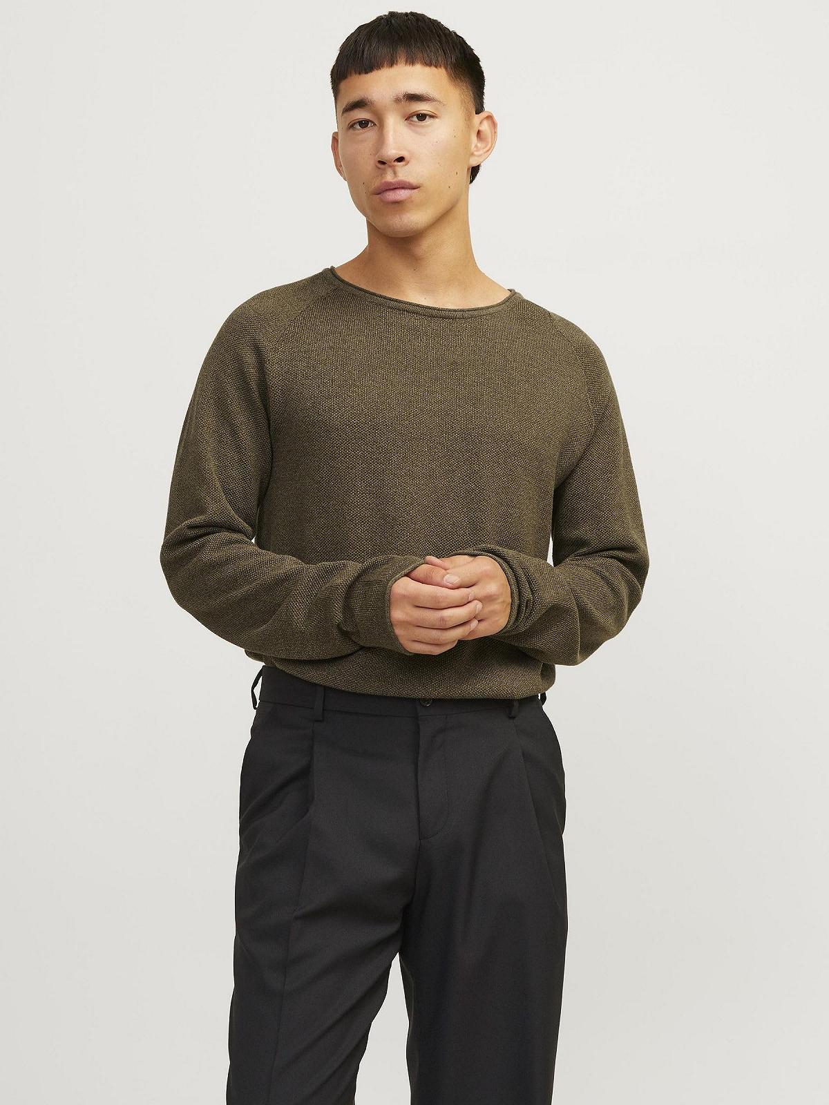 В'язаний пуловер JACK & JONES JJEHILL чоловічий, з круглим вирізом горловини, базова модель, з довгими рукавами, бавовняна сорочка, фото №2