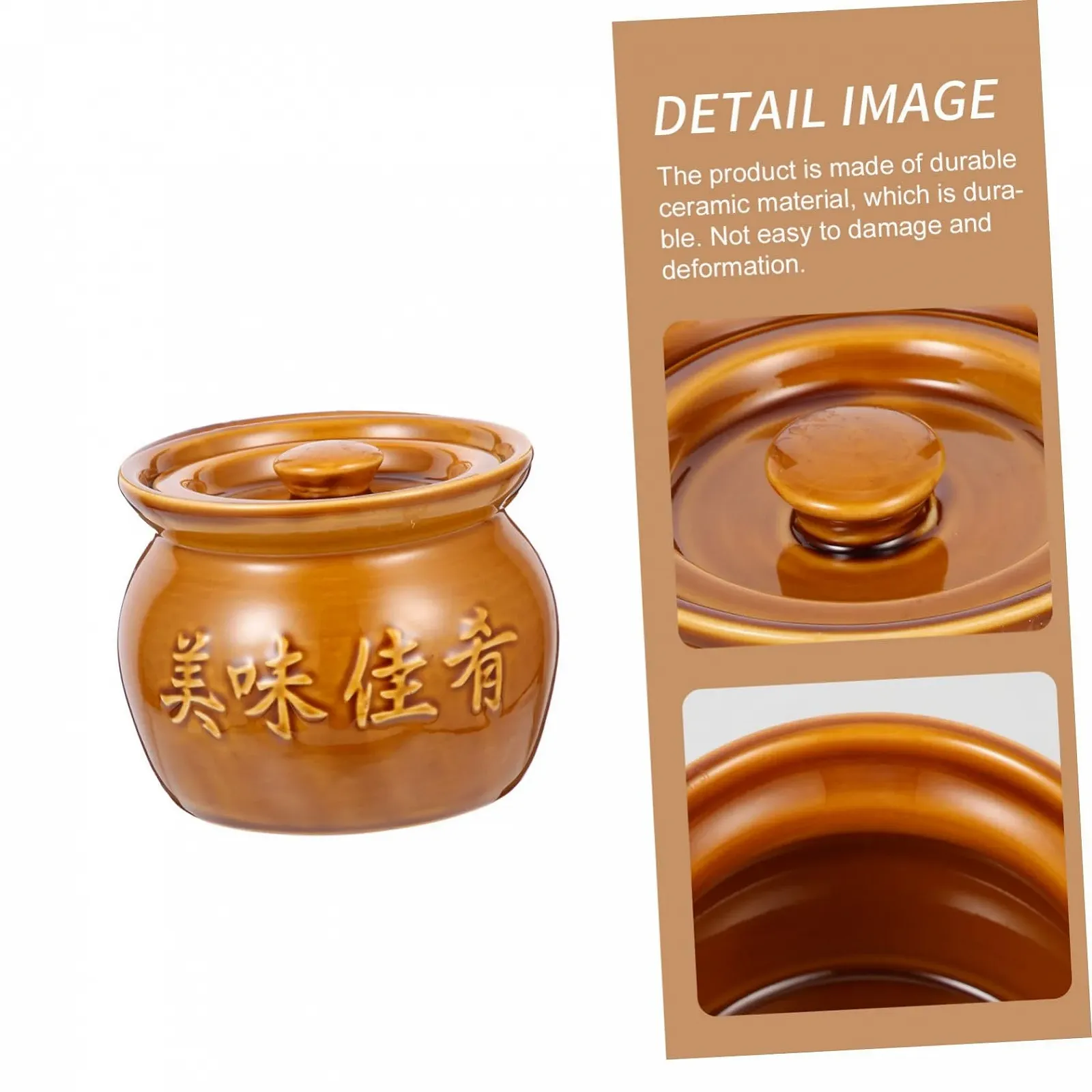 Кастрюля для супа Alipis керамическая 500 мл с крышкой жаропрочная коричневая, фото №3