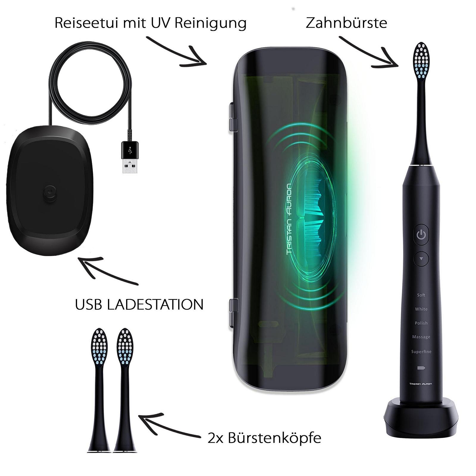 Звукова зубна щітка Tristan Auron UV Case 60 днів автономної роботи Чорна, фото №8