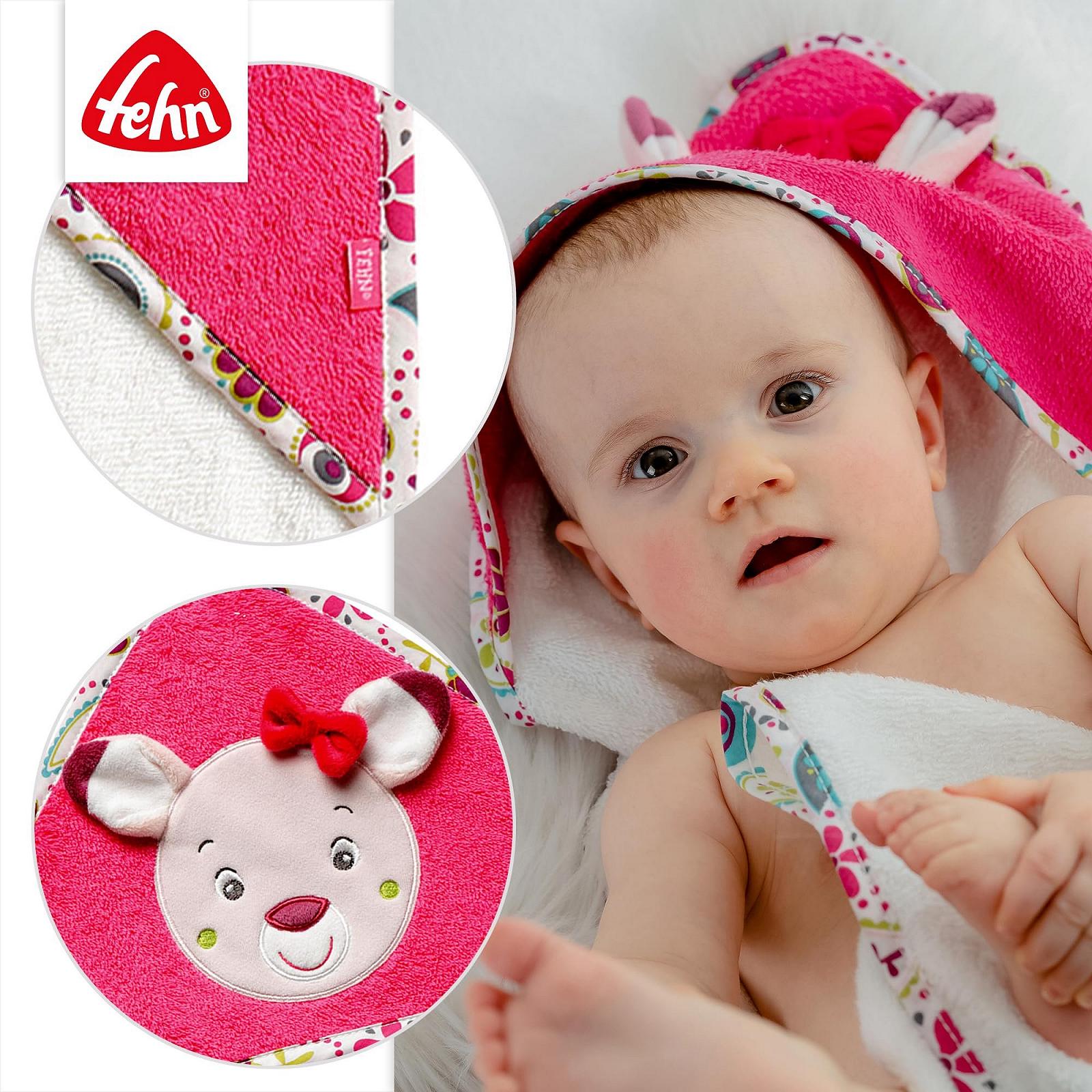 Полотенце для ванной Fehn Baby Sweetheart, детское пончо из хлопка и салфетка для лица с мордочкой олененка, рукавица для мытья с мотивом животных, фото №4
