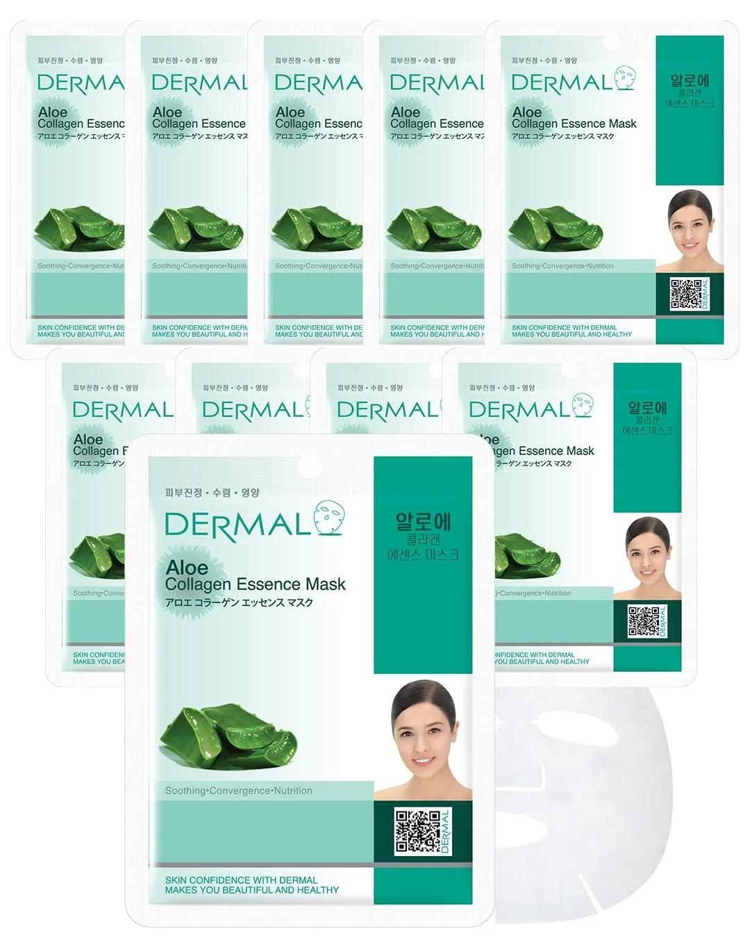 Маска для обличчя Зволожуюча та заспокійлива Dermal Aloe Collagen Essence з алое вера, 10 шт, фото №1