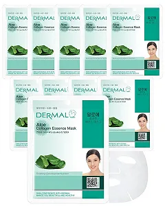 Маска для лица Увлажняющая и успокаивающая Dermal Aloe Collagen Essence с алоэ вера, 10 шт - Фото 1