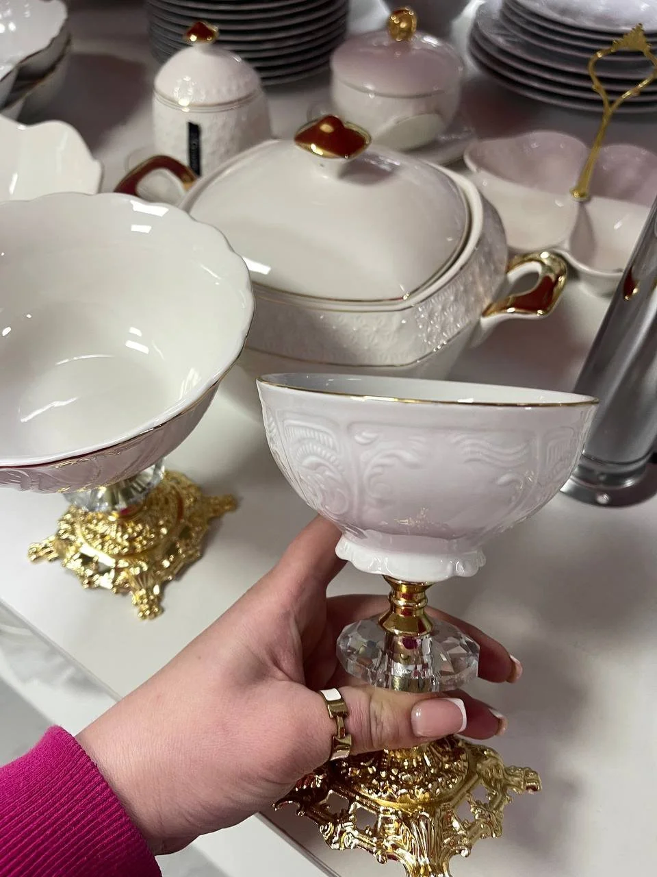 Креманки на золотій ніжці Венеція із золотою окантовкою, фото №2