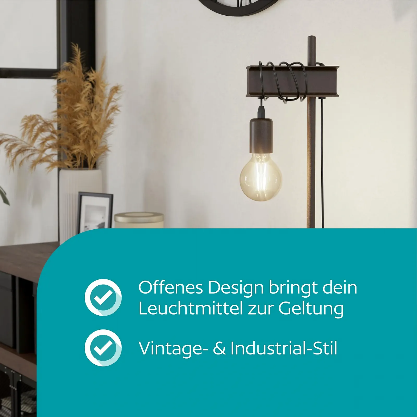 Настольная лампа EGLO Townshend 4 Vintage Industrial Metal Antique Brown E27, фото №2