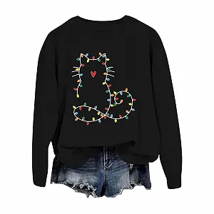 Повседневная женская толстовка Christmas Tops Putfit Милый кот Рождественские огни Милая рождественская кошачья рубашка Толстовка с рождественскими огнями для кошек 2025 Подарки для женщин synthetic.ua - Фото 1