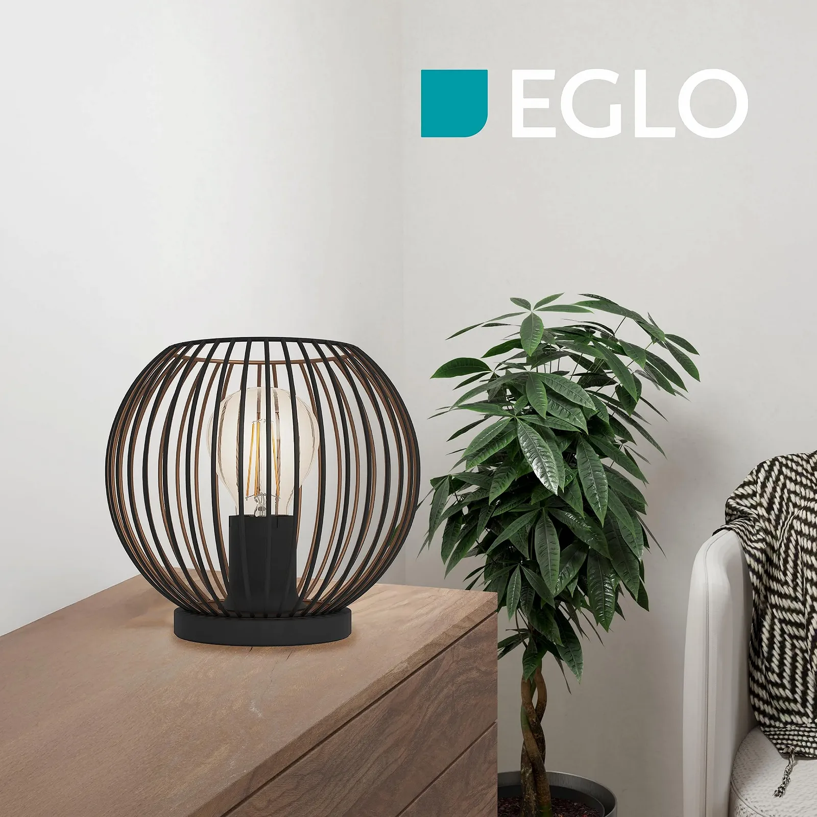 Настільна лампа EGLO Almanzora Кругла E27 20 см Чорний та мідний, фото №4