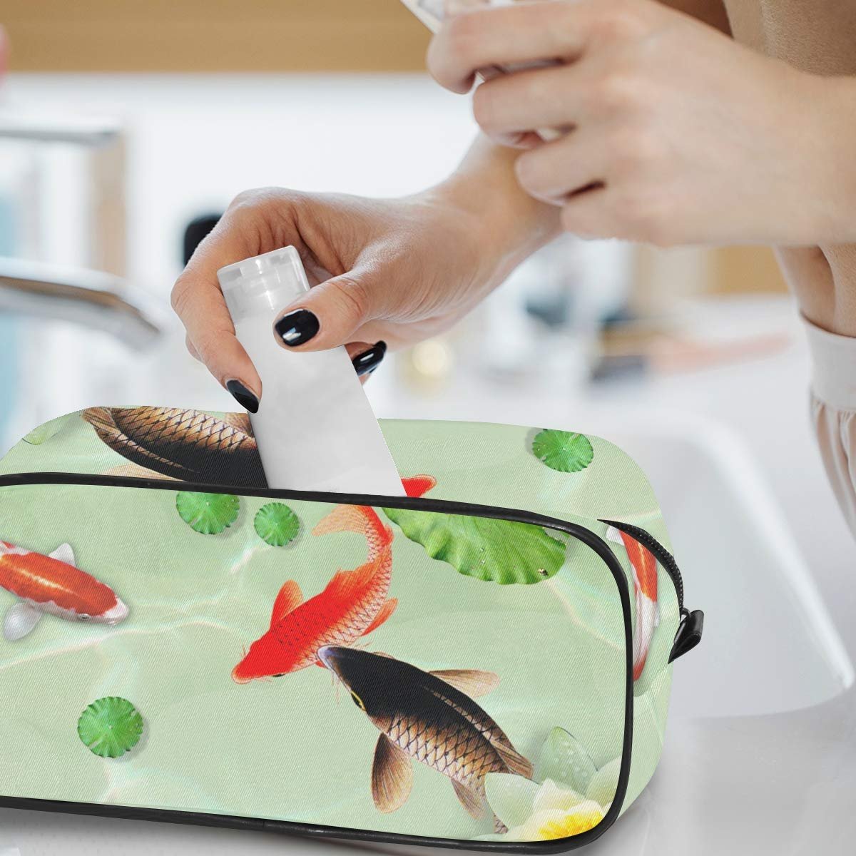 Косметичка MONTOJ для зберігання косметики, косметичка для макіяжу Koi Lotus Blume, сумка для миття та полоскання рота для подорожей і дому, фото №6