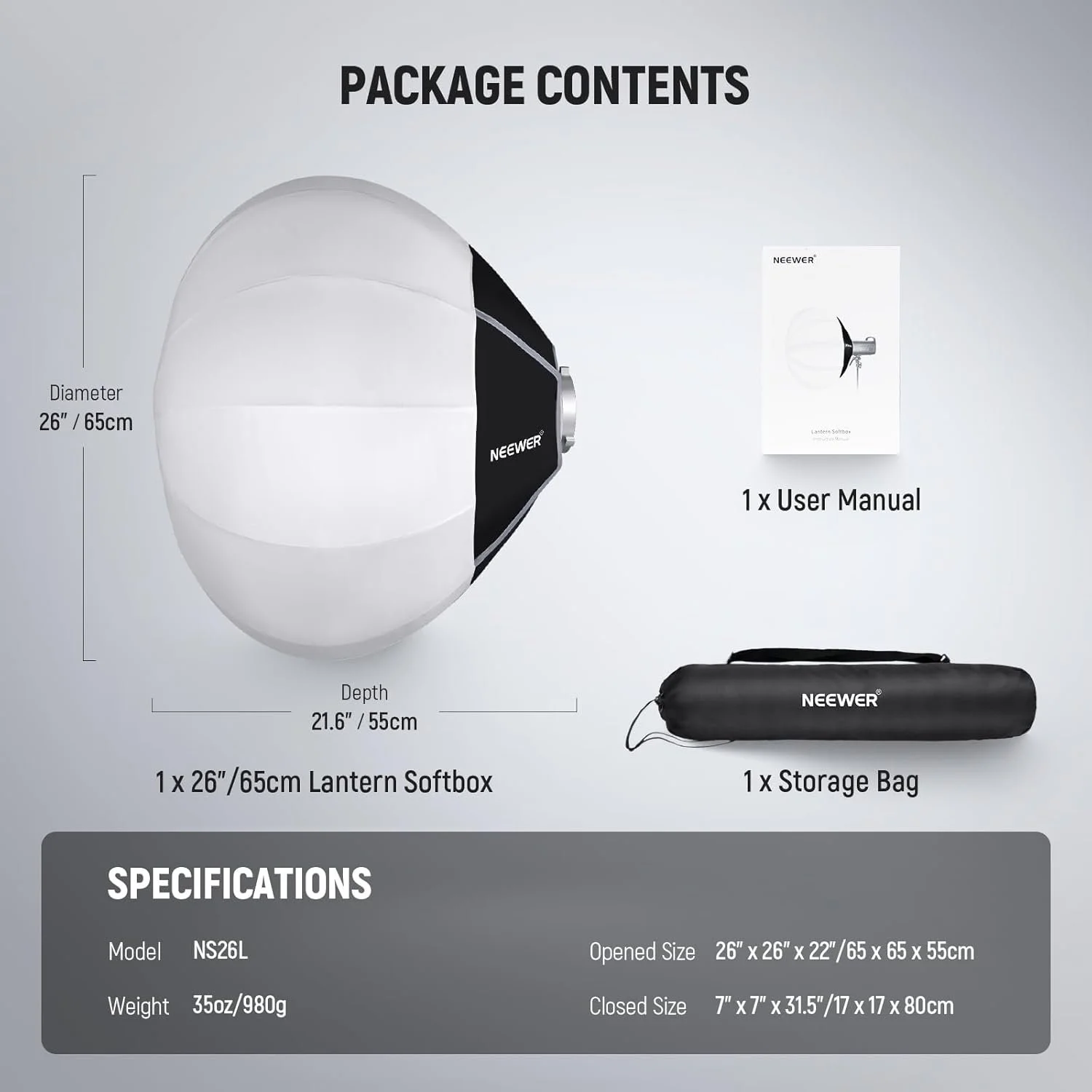 Софтбокс Neewer NS26L / 65 см / Білий, фото №8