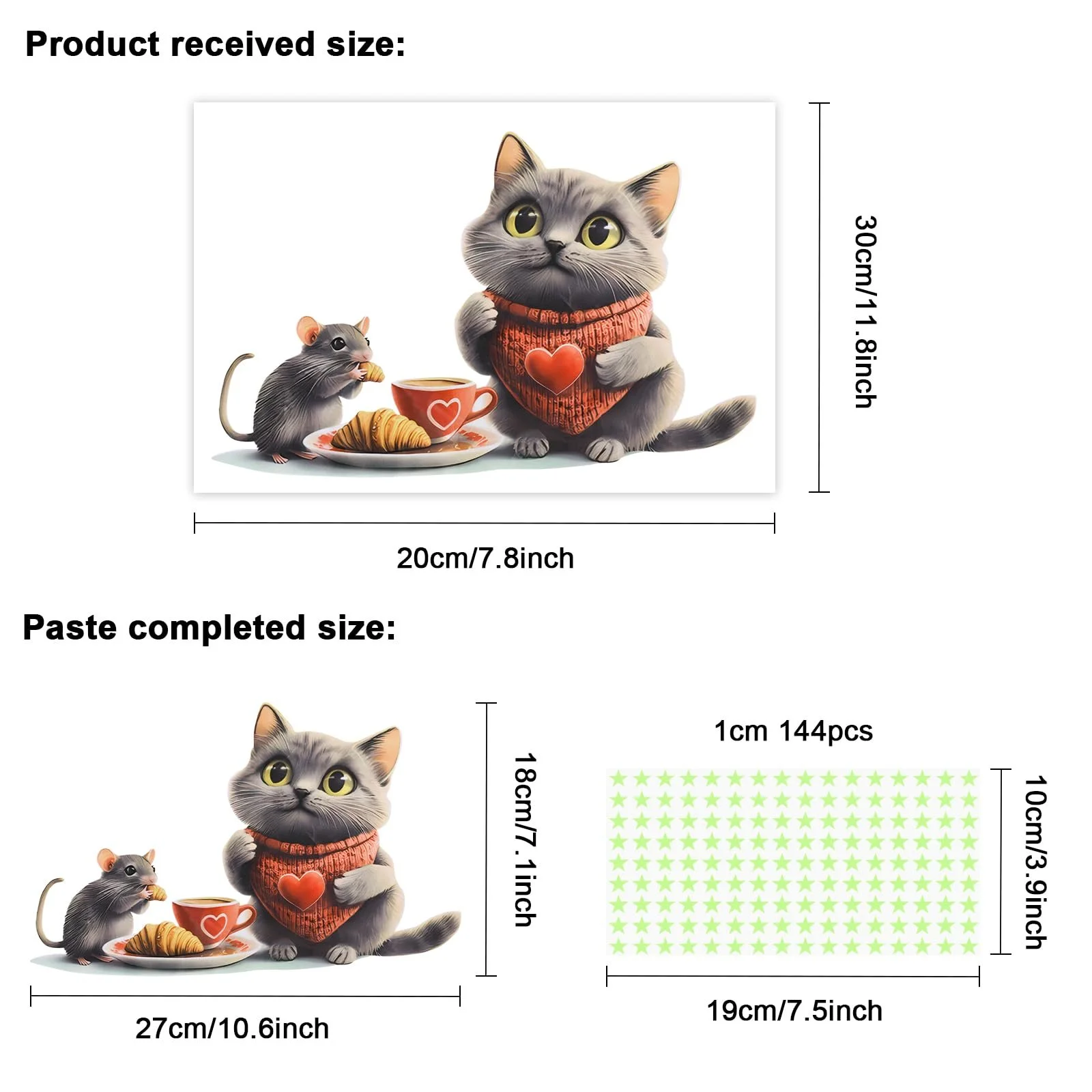 Наклейка на стіну Mouse and Cat Coffee зі 144 зірками що світяться у темряві, фото №2