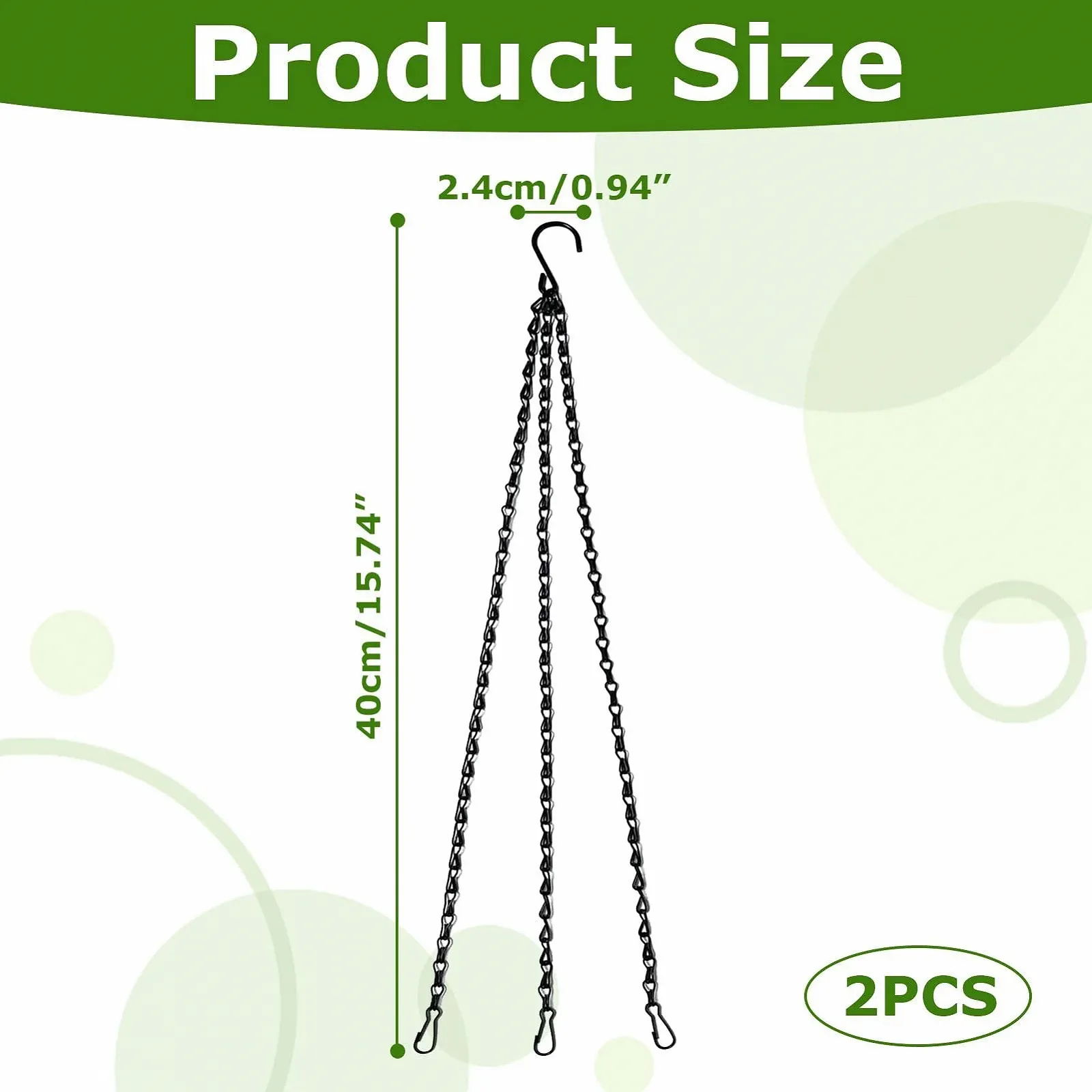 Ланцюжки для підвісних кошиків 2 шт. Металеві 3-рівневі Чорні, фото №2