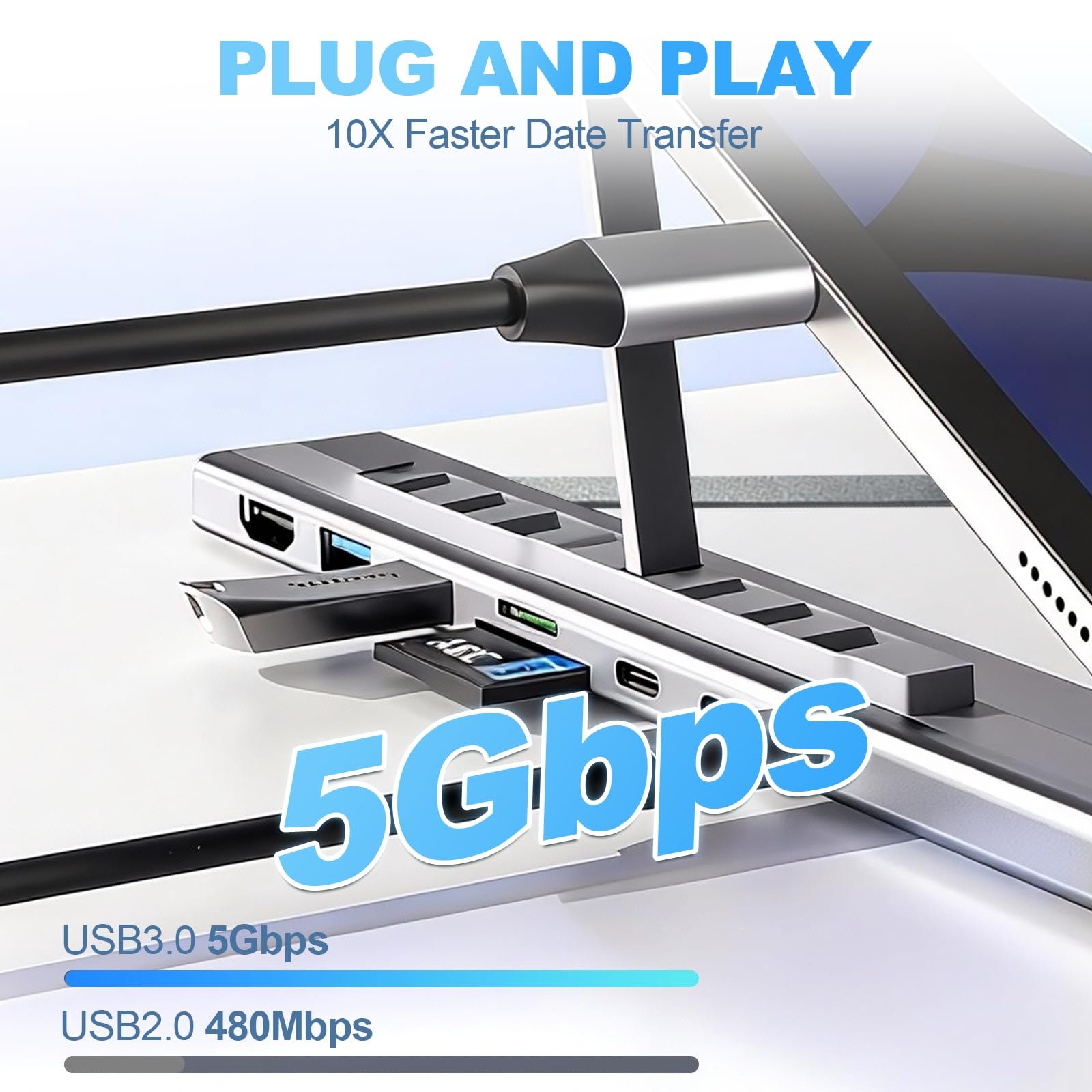 Подставка для ноутбука USB-C 8-в-1, алюминиевая подставка для ноутбука с док-станцией USB C 8-в-1, складная двойная подставка с 9 регулируемыми углами с HDMI 4K@30Hz, USB 3.0, 100 Вт PD для дома, офиса, фото №4 Подставка для ноутбука USB-C 8-в-1, алюминиевая подставка для ноутбука с док-станцией USB C 8-в-1, складная двойная подставка с 9 регулируемыми углами с HDMI 4K@30Hz, USB 3.0, 100 Вт PD для дома, офиса, фото №4