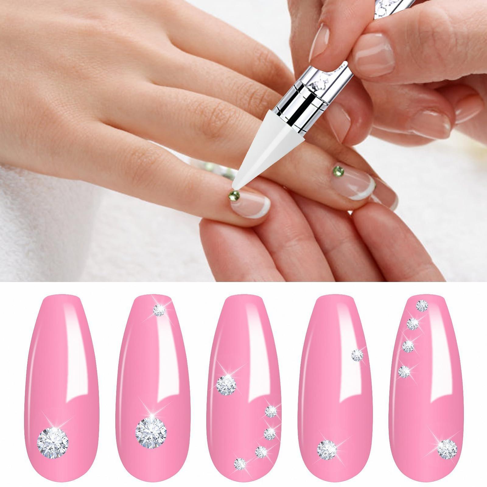 Стрази для нігтів 2800 штплоскі кристали для дизайну нігтів зі пінцетом та ручкою для точкового нанесення страз, 3 розміри, фото №4