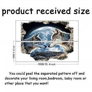 Наклейка на стіну SUPERDANT 3D Вовк та місяць Лісові тварини Вінілова 90 x 60 см synthetic.ua - Фото 1