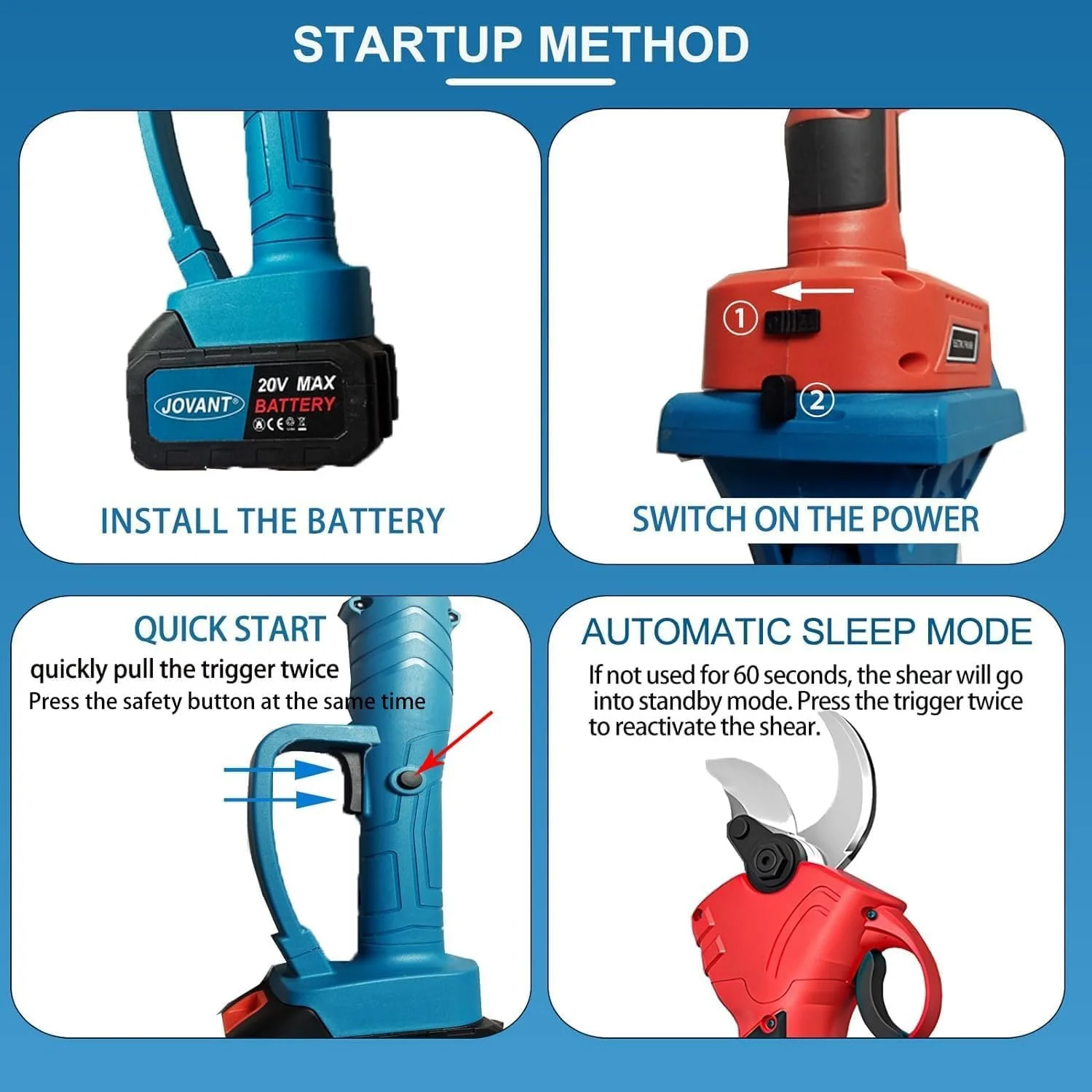 Акумуляторні секатори Jovant 2-в-1 електричні з штангою 20 V 4.0 Ah 30 мм, фото №5