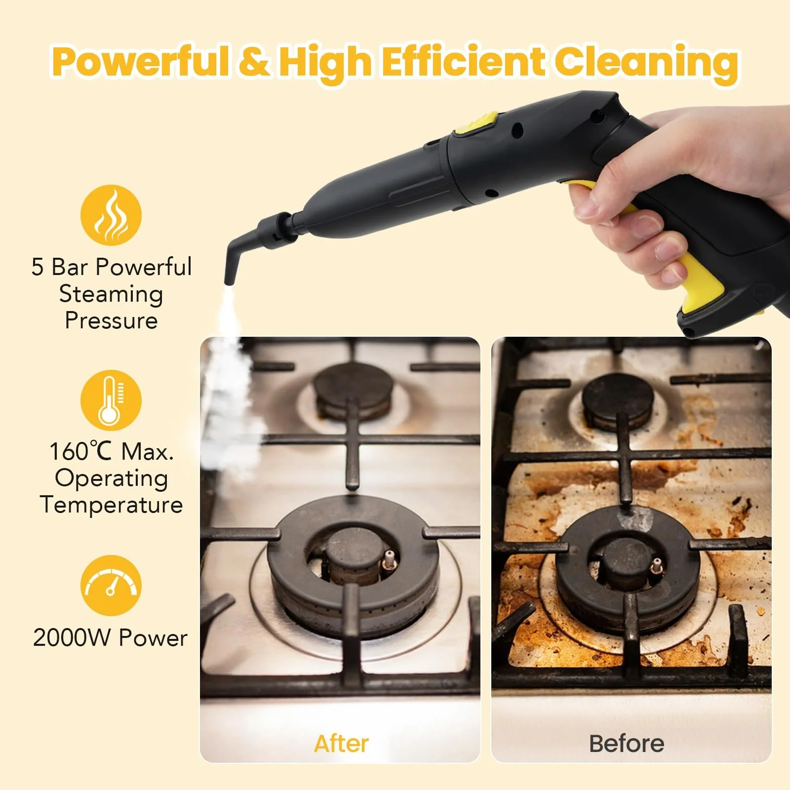 Пароочисник FANTASK 1,8 л 2000 Вт 160 °C жовтий, фото №4