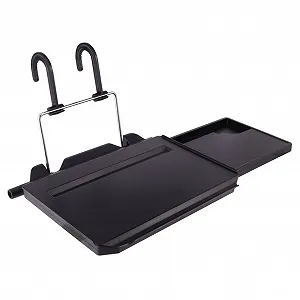 Автомобильный столик с ящиком PC пластиковый стабильный и прочный с подставкой для мышки, держателем для напитков и отделением для планшета многофункциональный черный - Фото 1