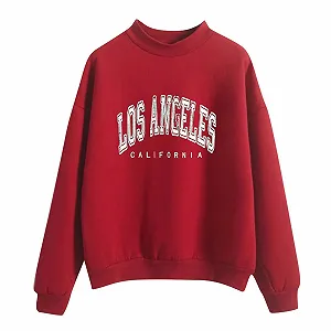 Женские свитшоты Los Angeles California, винтажный стиль, круглый вырез, воротник-стойка, Y2K, аккуратная одежда, зима, осень, буквенный принт, длинный рукав, однотонный, колледж - Фото 1