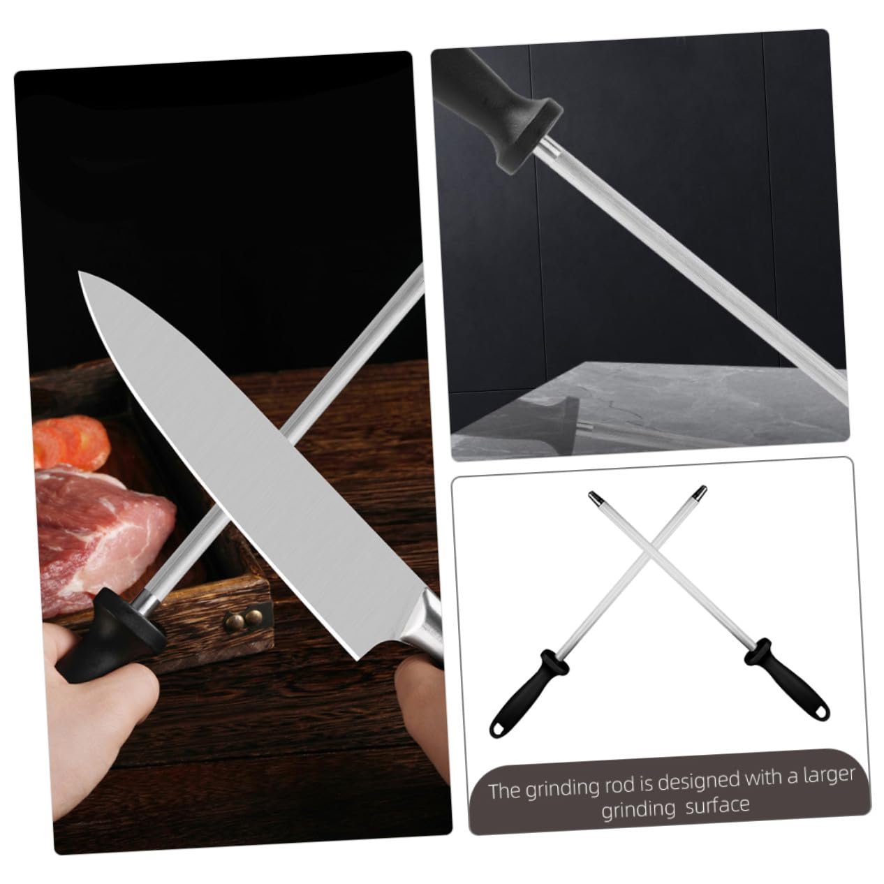 Мусат из нержавеющей стали 2 шт. с эргономичной ручкой для кухонных ножей, фото №8