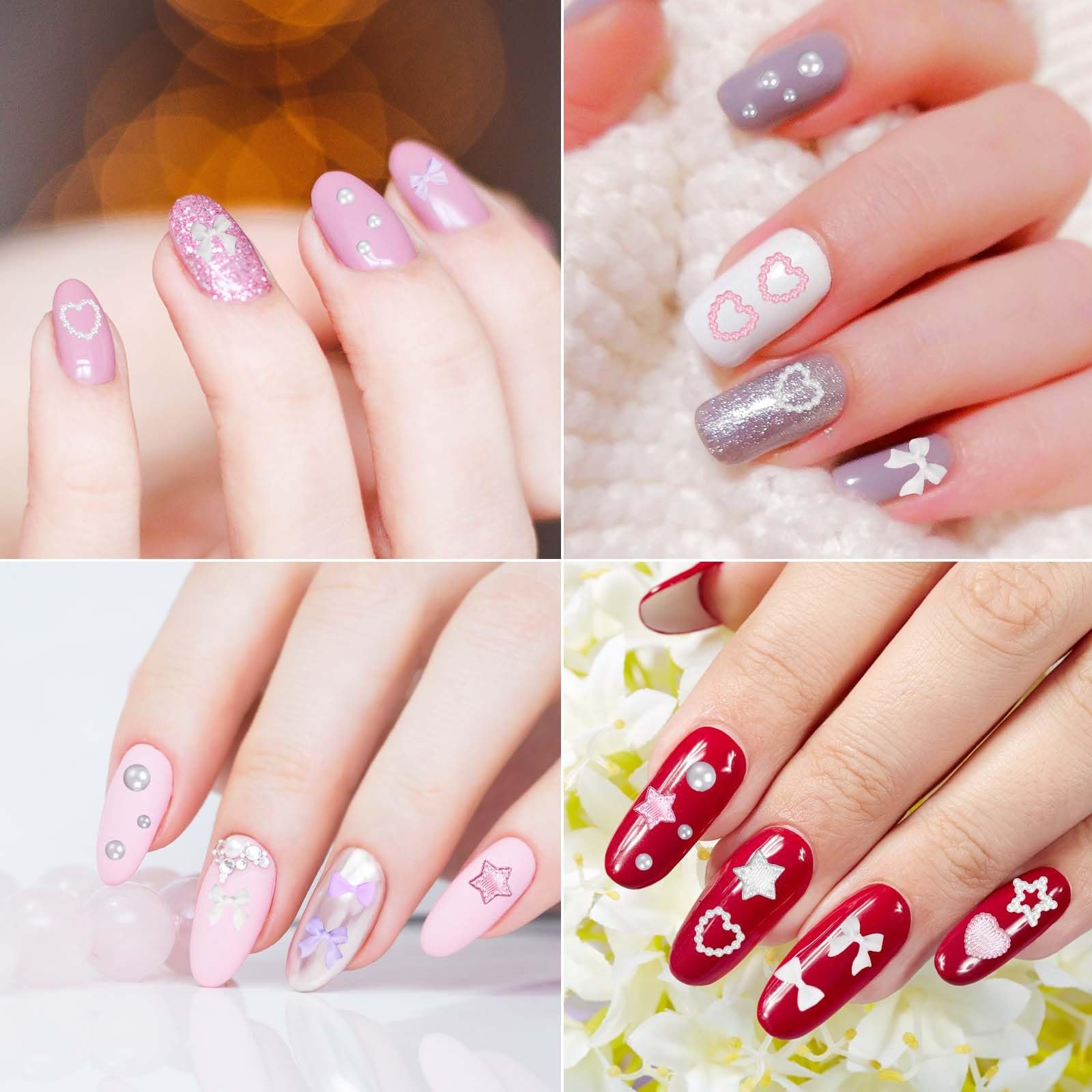 3D Украшения для ногтей Пачка 500 штук Разноцветные Микс Форм Бантик Сердце Пентаграмма Бусины для ногтей Инструмент пинцет Аксессуары для DIY ногтей для девушек и женщин, фото №7