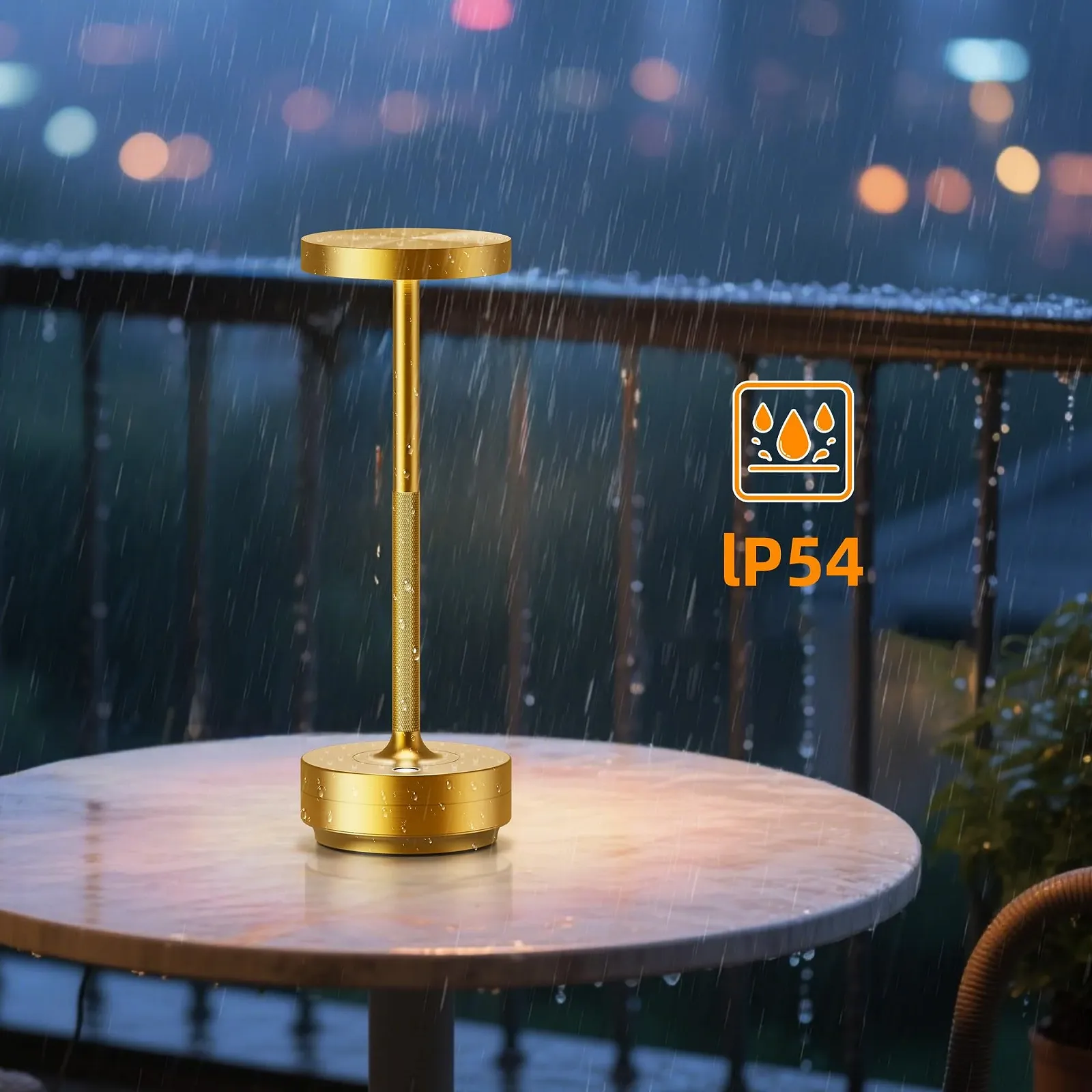 Настільна лампа LED акумуляторна IP54 5000 mAh Сенсорна 3 кольори Золотиста, фото №6