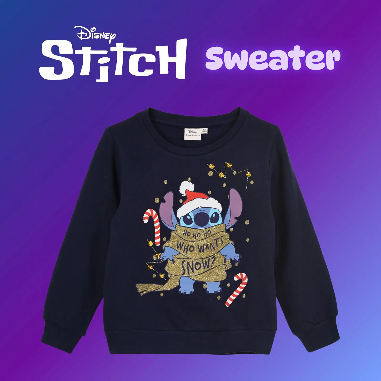 Свитшот Disney Stitch для девочек, рождественский джемпер для детей, подарок для девочек, размеры от 4 до 10 лет, фото №3