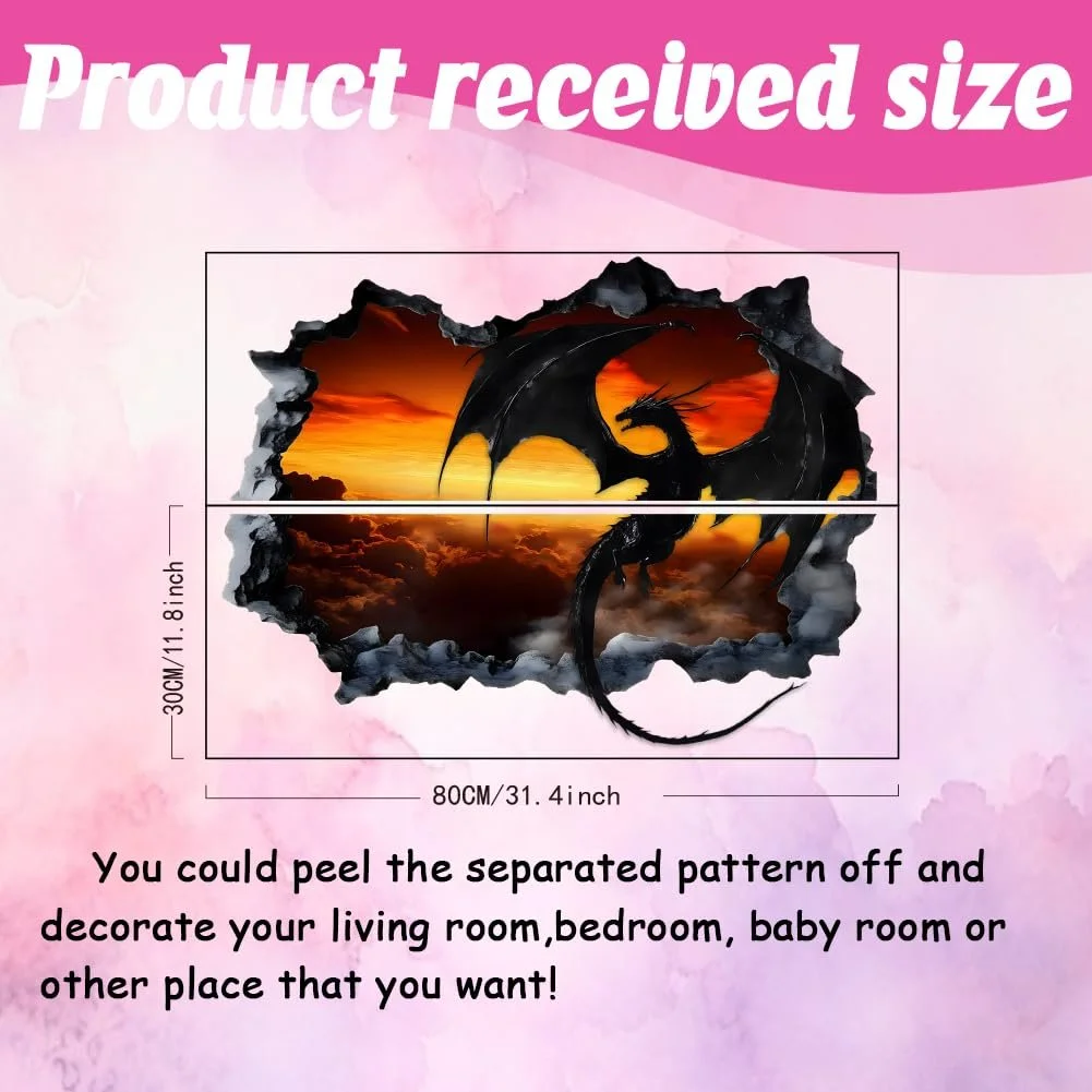 Наклейка на стіну SUPERDANT 3D Чорний дракон Вінілова 80 x 30 см 2 шт., фото №2