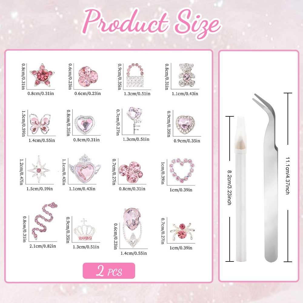 Y2K, набір 32 шт. 3D декор для гелевого манікюру з сердечками з стразами, бантиками, метеликами, ведмедиками, фото №3 Y2K, набір 32 шт. 3D декор для гелевого манікюру з сердечками з стразами, бантиками, метеликами, ведмедиками, фото №3