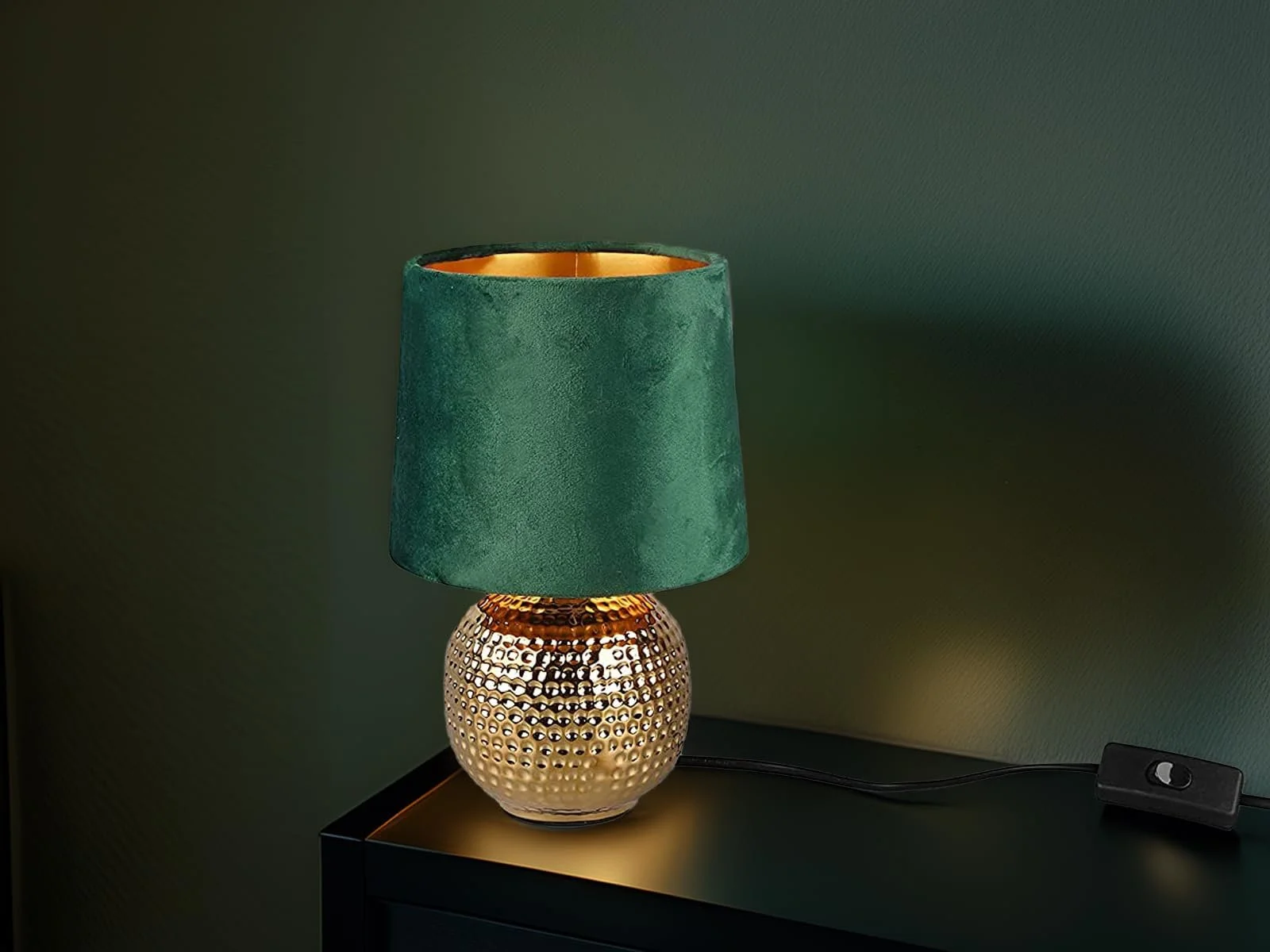 Настільна лампа meineWunschleuchte з керамічною основою та оксамитовим абажуром Висота 26 см Зелена/Золота, фото №5