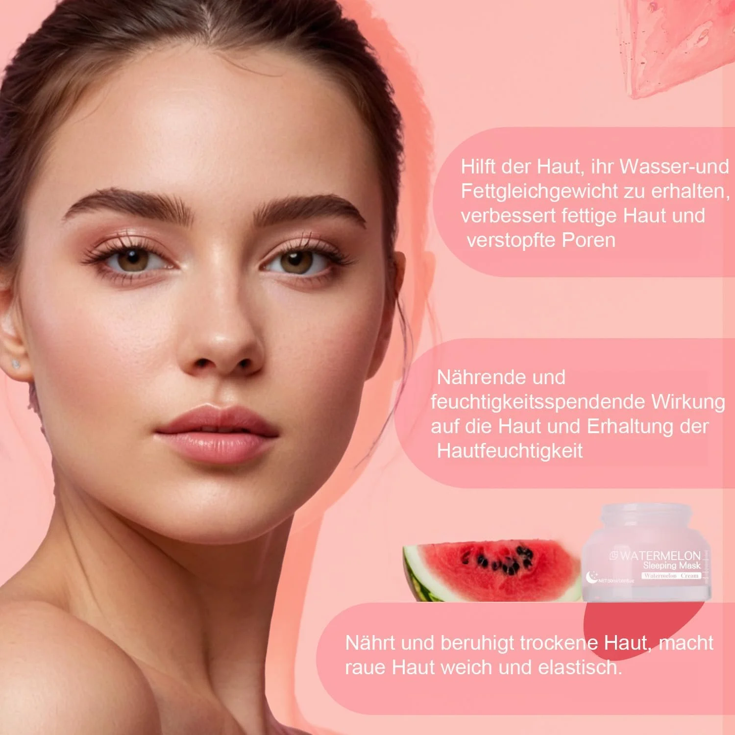 Ночная маска для лица с арбузом для улучшения упругости кожи, уменьшения морщин и глубокого увлажнения, фото №7