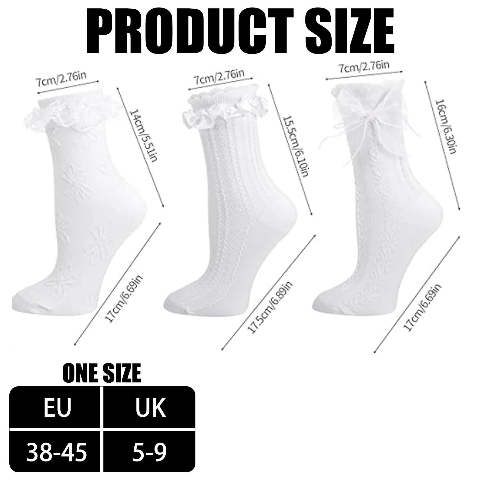 Носки с рюшами Женские 6 пар - Милые носки до щиколотки с кружевом и бантом из хлопка - Черно-белые дышащие балетные носки принцессы для девушек и женщин, фото №2