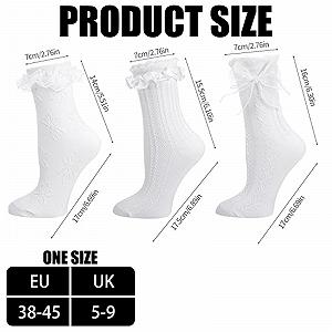 Носки с рюшами Женские 6 пар - Милые носки до щиколотки с кружевом и бантом из хлопка - Черно-белые дышащие балетные носки принцессы для девушек и женщин synthetic.ua - Фото 1