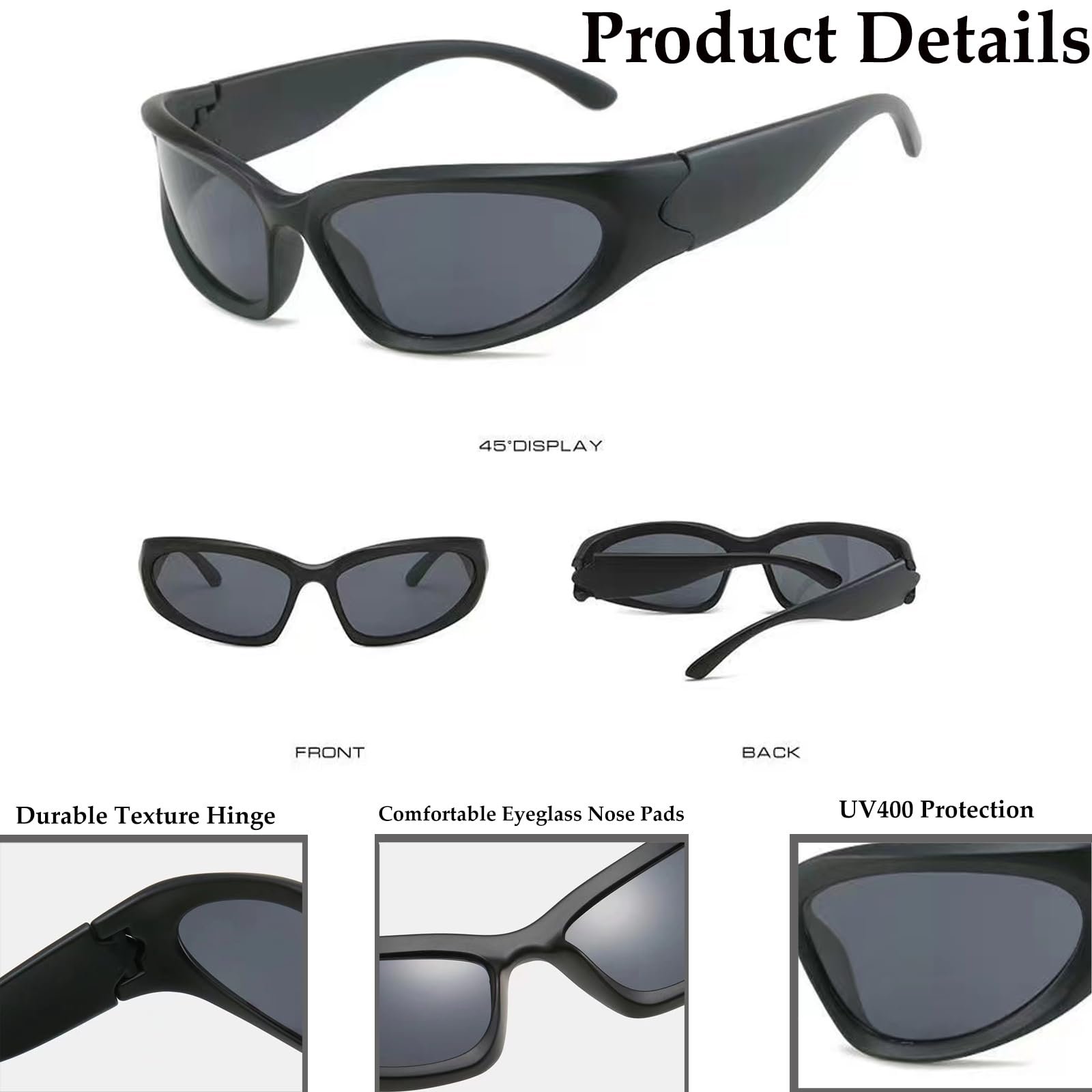 Солнцезащитные очки спортивные YQBFTC Y2K Wraparound с защитой UV400, панк без оправы, стильные поляризованные овальные для мужчин и женщин, для бега, велоспорта, рыбалки, 4 шт., фото №3 Солнцезащитные очки спортивные YQBFTC Y2K Wraparound с защитой UV400, панк без оправы, стильные поляризованные овальные для мужчин и женщин, для бега, велоспорта, рыбалки, 4 шт., фото №3