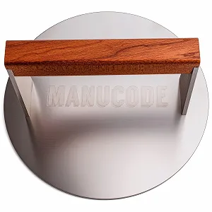 Пресс для бургеров Grill Weight 304 Stainless Steel 1.42 кг 20.5 см с деревянной ручкой - Фото 1