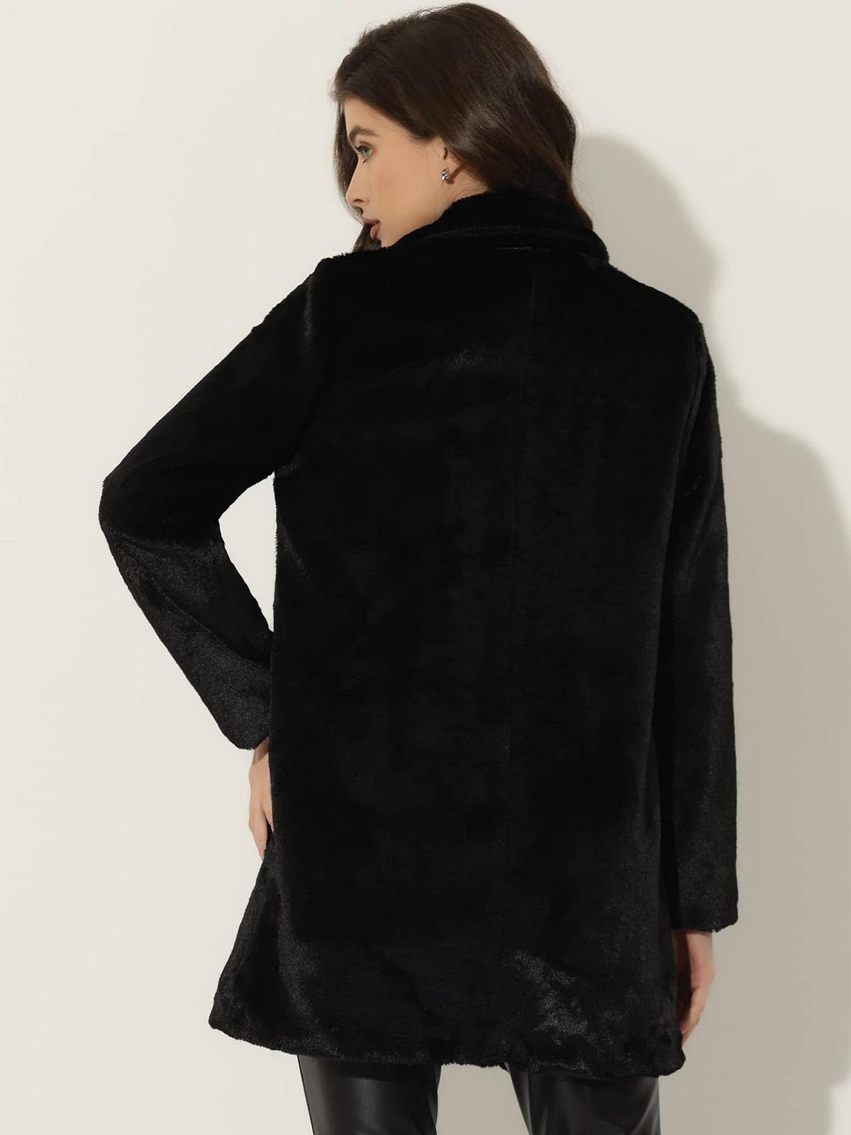 Пальто Allegra K Женское Искусственный мех Зимнее Длинный рукав С открытым лацканом С карманами, фото №4 Пальто Allegra K Женское Искусственный мех Зимнее Длинный рукав С открытым лацканом С карманами, фото №4