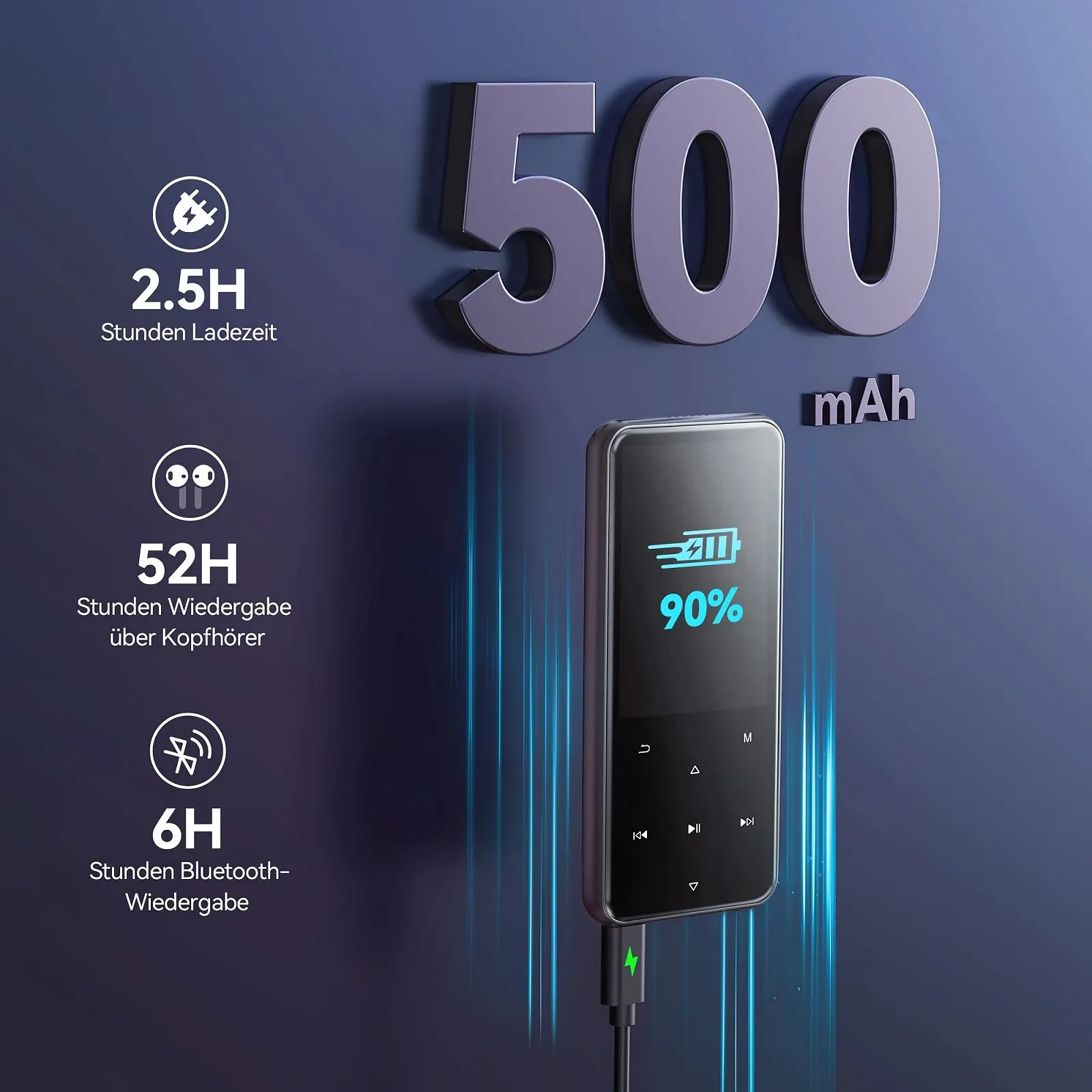 MP3 плеєр AGPTEK 64GB Bluetooth 5.3 Екран 2.4 дюйми TFT Кольоровий HiFi Чорний, фото №8