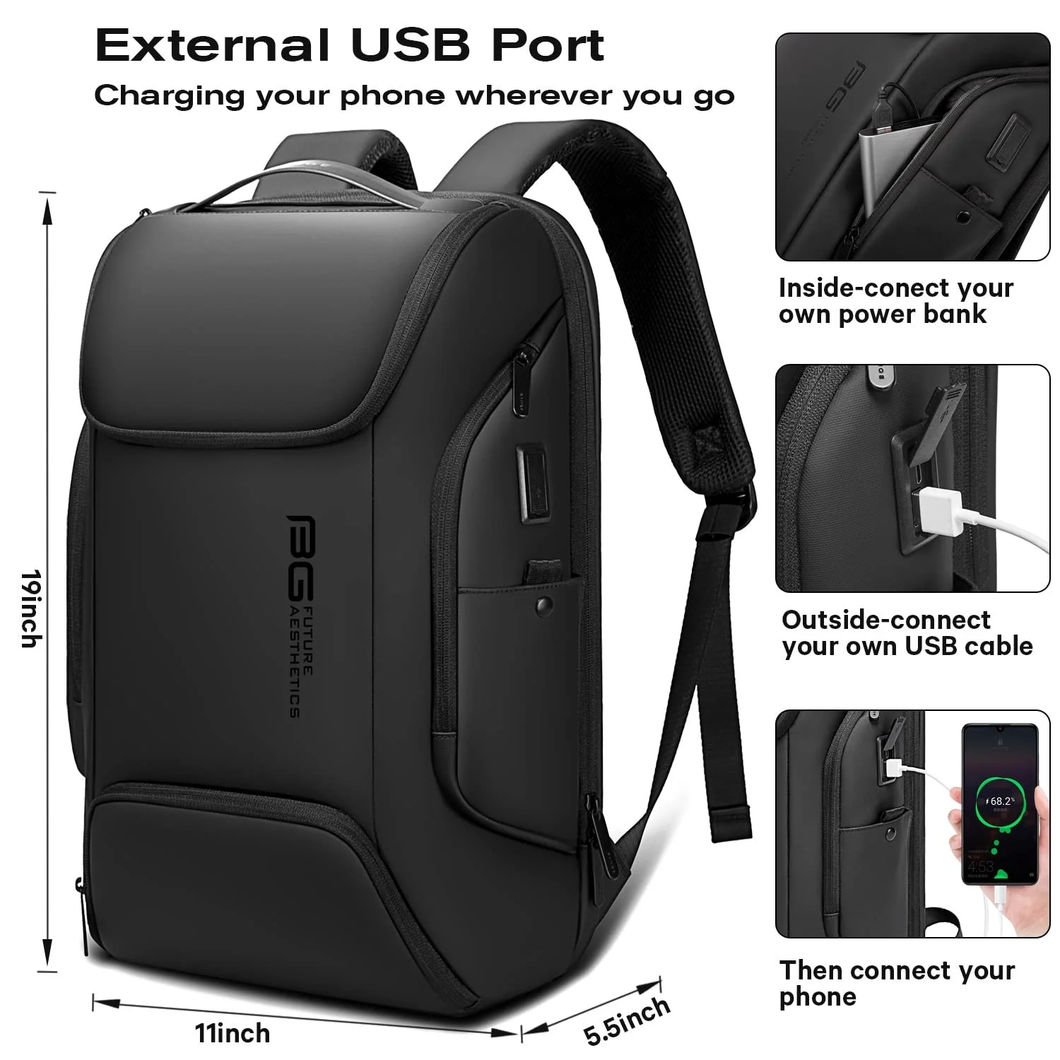 Бизнес-рюкзак BANGE USB водонепроницаемый Grey, фото №4 Бизнес-рюкзак BANGE USB водонепроницаемый Grey, фото №4