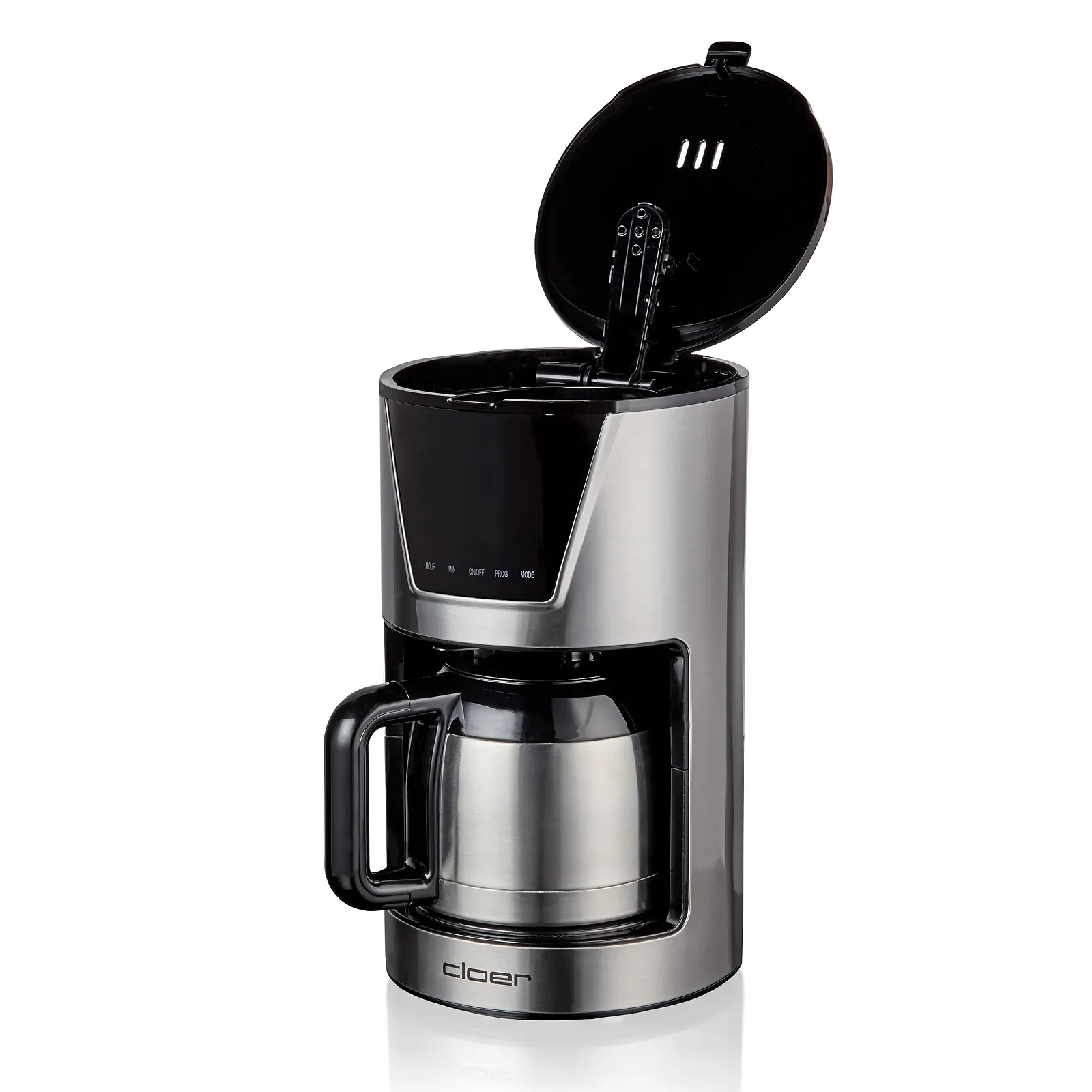 Фильтровая кофеварка Cloer 5258 на 10 чашек, 3 уровня аромата, LCD-сенсорный дисплей, Таймер, Капля-стоп и Автоотключение, Изолированный кувшин, Нержавеющая сталь, 800 Вт, Черная, фото №4