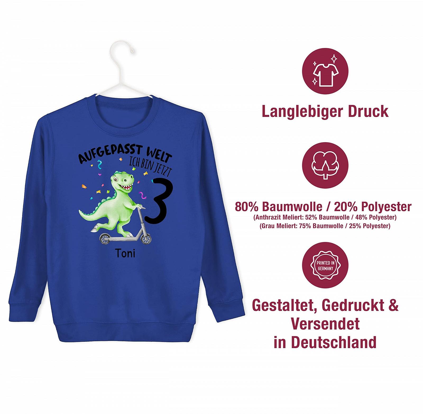 Свитшот Shirtracer 3rd Birthday - Aufgepasst Welt - Ich Bin jetzt 3 - Dino Dinosaurs Saurier, фото №4