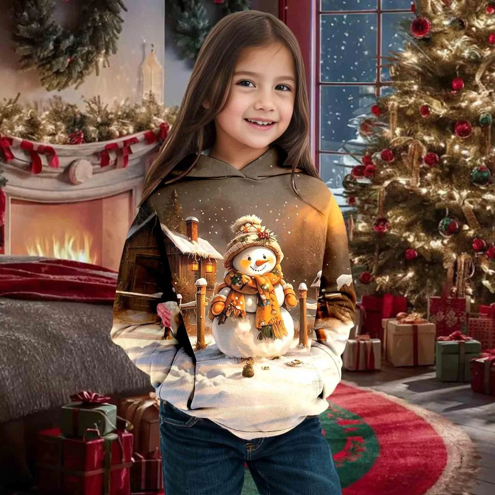 Джемпер Рождественский 110 - Детский Осенне-Зимний с Рождественской Тематикой Снеговик Худи с Длинными Рукавами Теплый и Удобный Детский Пальто для Мальчиков и Девочек, фото №3