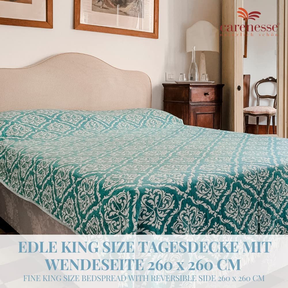 Покрывало Jacquard Carenesse King Size Baroque 260 x 260 см Petrol I Элегантное и деликатное двустороннее покрывало из 100% хлопка с высококачественным тканым узором I Накидка на кровать и диван I Тонкий и легкий плед, фото №2