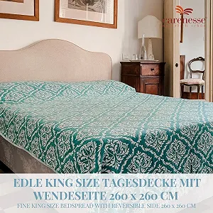 Покрывало Jacquard Carenesse King Size Baroque 260 x 260 см Petrol I Элегантное и деликатное двустороннее покрывало из 100% хлопка с высококачественным тканым узором I Накидка на кровать и диван I Тонкий и легкий плед synthetic.ua - Фото 1